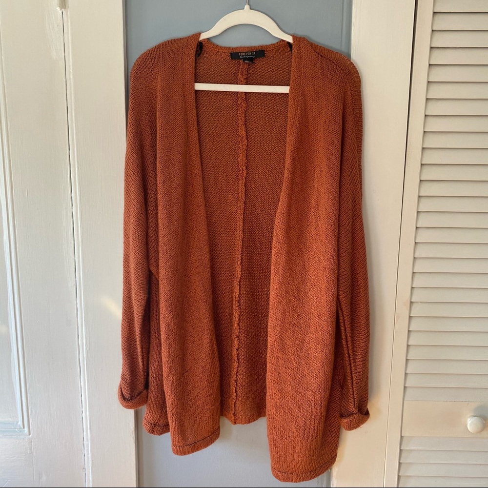 Forever 21 Copper Orange Cardigan Sweater Small Oversized - Picture 8 of 8